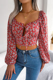Floral Puff Sleeve Tie Front Blouse