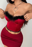 Feather-Trim Strapless Bustier Top