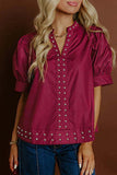 Embellished V Neck Puff Sleeve Blouse