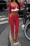 Polka Dot Crop Top and Capri Pants Set