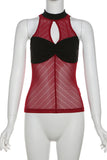 High-Neck Mesh Panel Tank Top
