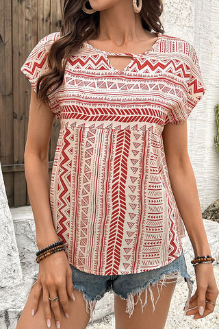 Geometric Print Keyhole T-Shirt