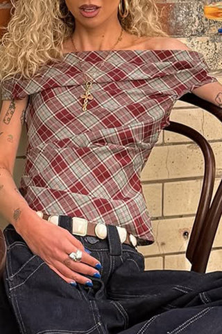Draped Neck Plaid Tank Top