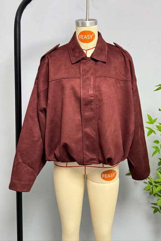 Oversized Zip-Up Jacket with Shoulder Tabs