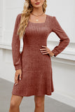 Ribbed Long Sleeve Casual Dress