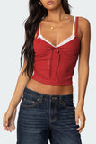 Lace-Trimmed Tie-Front Camisole