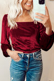 Velvet Ribbed Texture Square Neck Top