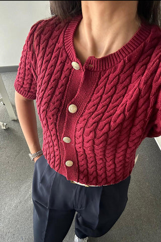 Short-Sleeve Textured Cardigan