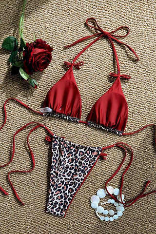 Leopard Print Tie-String Bikini Set