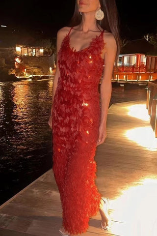 Sequin Evening Gown with Strappy Design