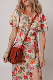 Vintage Floral V Neck Slit Dress