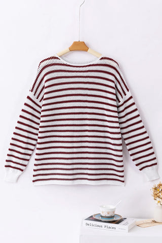 Striped Knit Split Hem Sweater