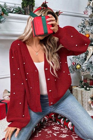 Pearl-Embellished Button Cardigan