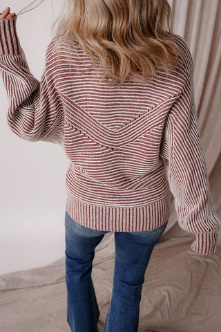 Striped Ribbed Boat Neck Sweater