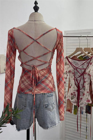 Floral Back-Tie Long Sleeve Top