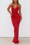 Elegant Deep V-Neck Evening Dress