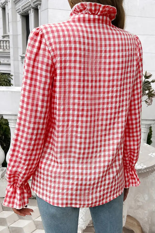 Ruffled Gingham Check Blouse