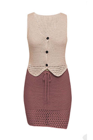 Buttoned Crochet Skirt Set