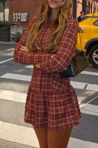 Plaid Button-Front Casual Dress