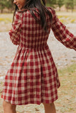 Plaid Smocked Puff Sleeve Mini Dress