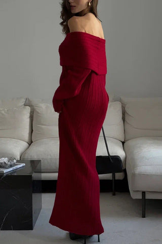 Off-Shoulder Ribbed Casual Dress