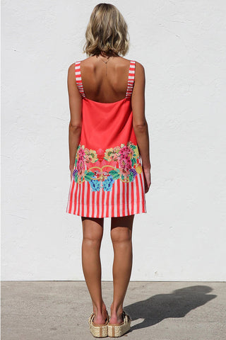 Striped Floral Accent Mini Dress