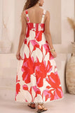 Floral Pattern Maxi Dress with Scallop Trim