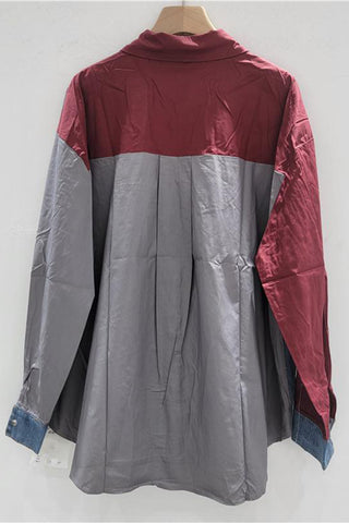 Button-Front Patchwork Shirt