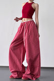 Wide-Leg Gingham Casual Pants