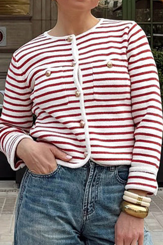 Button-Front Striped Cardigan
