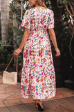 Floral Short Sleeve V Neck Maxi Dress