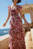 Digital Print Ruffle Backless Dress