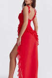Ruffle Trim Asymmetric Dress