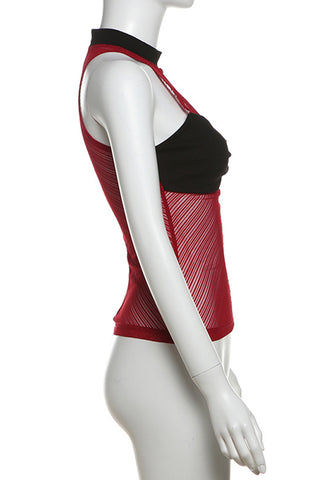 High-Neck Mesh Panel Tank Top