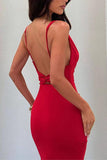 Deep V Backless Ruched Mermaid Gown
