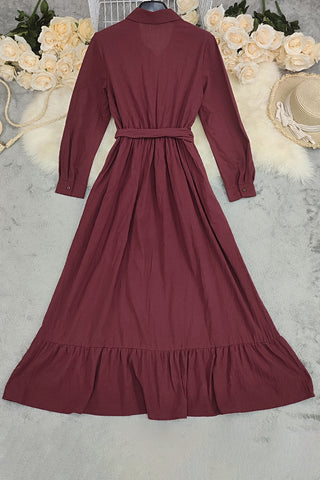 Belted Maxi Dress with Button Detail
