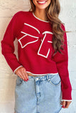 Contrast Trim Bow Holiday Sweater