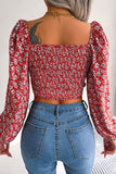 Floral Puff Sleeve Tie Front Blouse