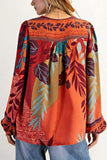 Patterned Blouse with V-Neck Detail