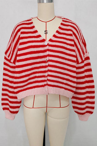 Striped Button-Front Cardigan