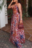 Halter Neck Patterned Maxi Dress