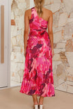 One-Shoulder Asymmetrical Pleated Dress