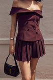 Pleated Off-Shoulder Blazer Dress