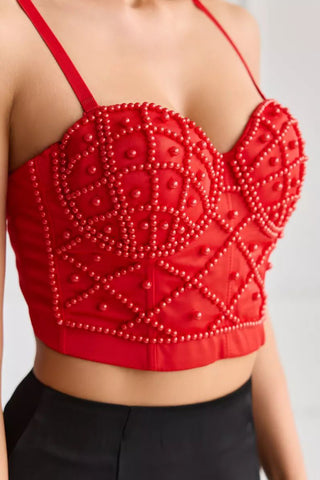 Pearl-Embellished Bustier Top