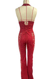 Lace-Up Halter Jumpsuit