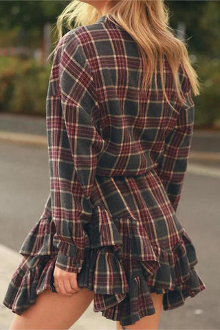 Plaid Button-Up Skirt Set