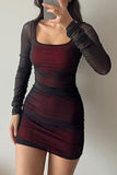 Sheer Long Sleeve Casual Dress
