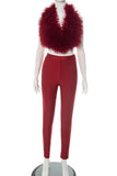 Chic Sleeveless Fuzzy Vest and Pants Set