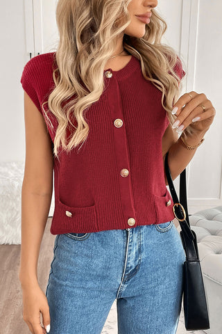 Buttoned Sleeveless Cardigan