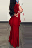 Fringe-Sleeve Evening Dress